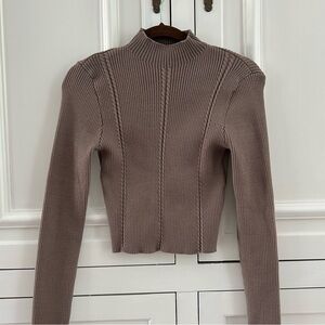 EUC Taupe Cropped Stretch Cable Sweater Unbranded Mock Neck